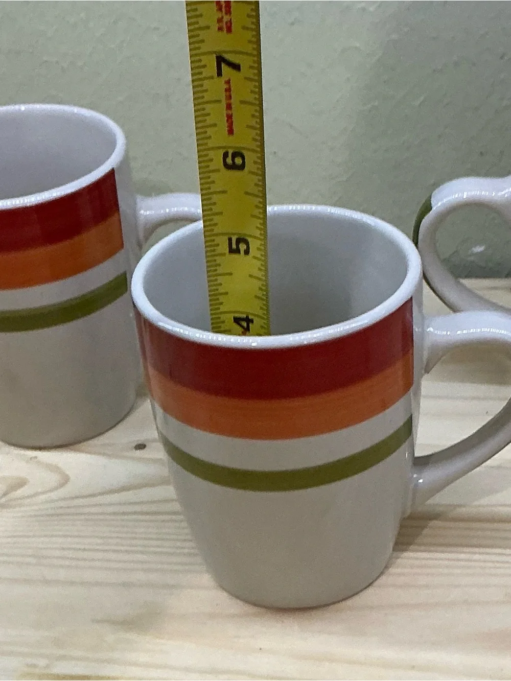Vtg Royal Norfolk Stoneware Coffee Mugs Set Of 3 Red Orange Green Stripe Retro